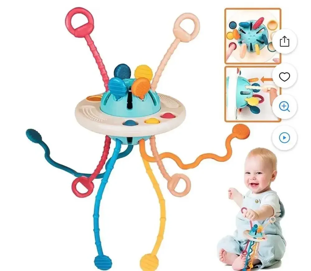 Montessori Baby Sensory UFO Activity Toy with Pull Strings and Popping Bubbles